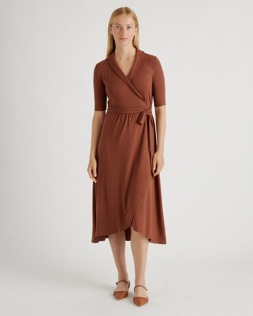 Quince Brown Tencel Jersey Midi Wrap Dress