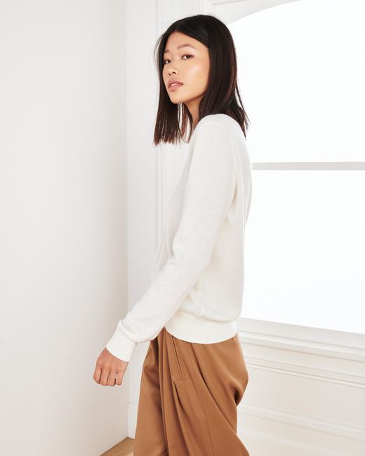 Quince White Mongolian Cashmere V-Neck Sweater