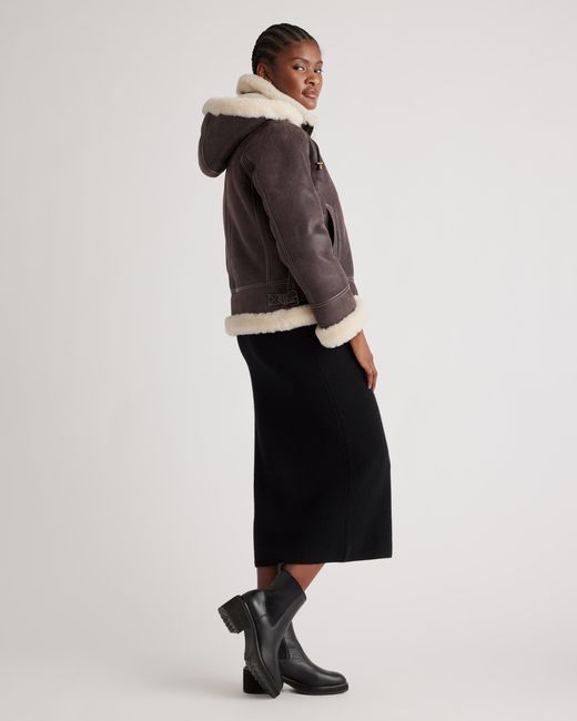 Quince Gray 100% Shearling Cold Weather Bomber Jacket, Leather
