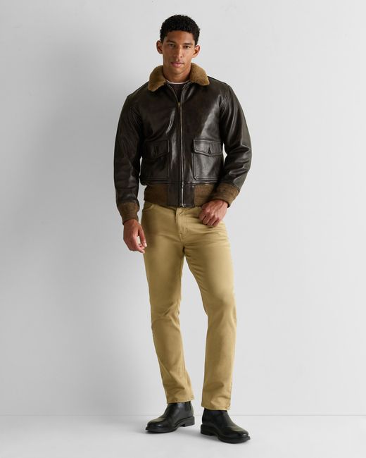 Quince Blue Shearling Collar Leather Flight Jacket for men