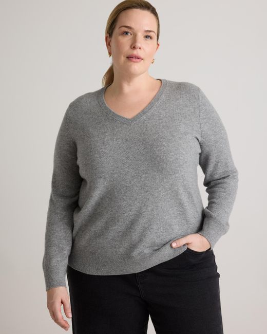 Quince Gray Mongolian Cashmere V-Neck Sweater
