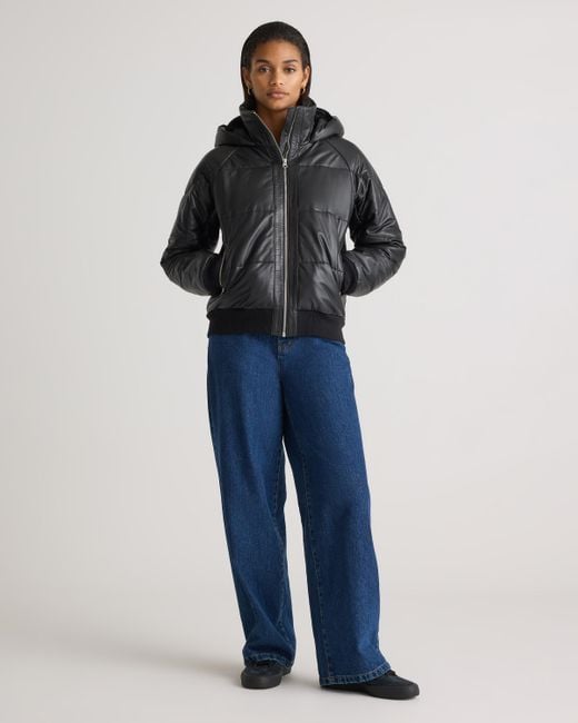 Quince Black Puffer Jacket, Leather