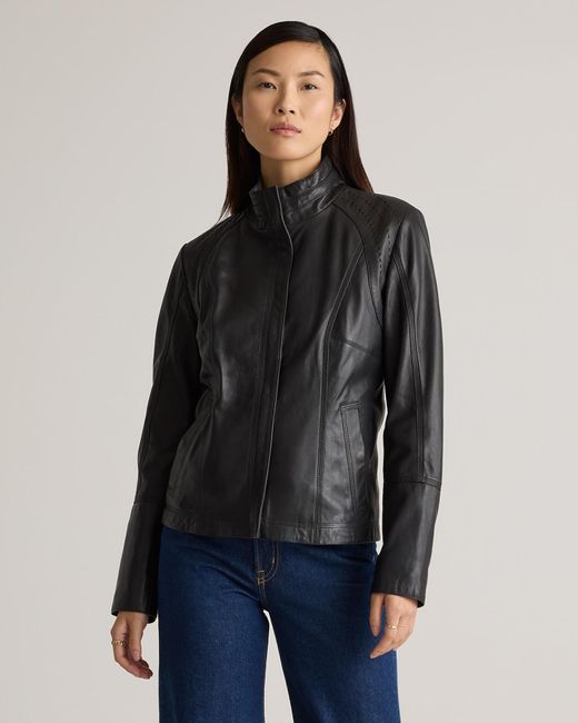 Quince Black Stand-Collar Jacket, Leather