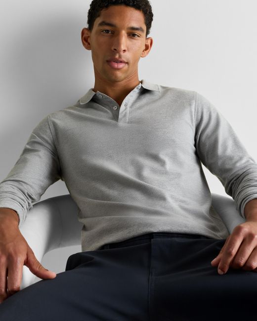 Quince Gray Long Sleeve Pique Polo, Organic Cotton for men