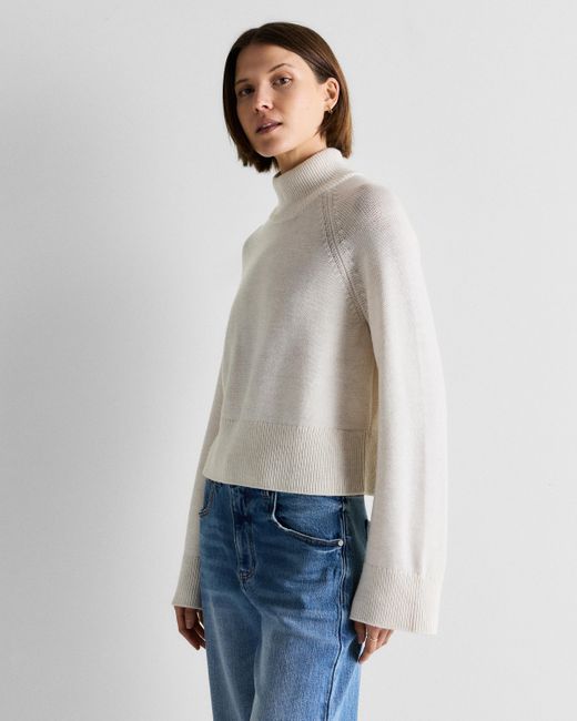 Quince Gray Australian Merino Wool Cropped Mock Neck Sweater