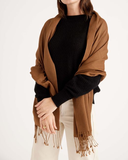 Quince Featherweight Cashmere Silk Fringe Scarf in Natural | Lyst