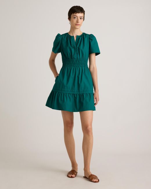 Quince Green Poplin Tiered Mini Dress, Organic Cotton