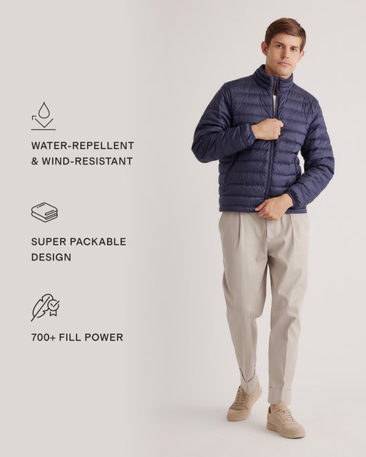 Quince Blue Lightweight Down Packable Puffer Jacket, Recycled Polyester for men