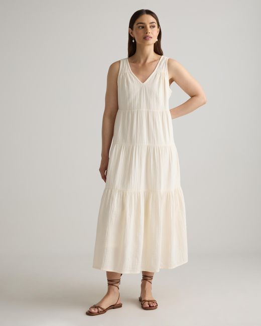 Quince Women's Natural Gauze Tiered Maxi Dress, Organic Cotton