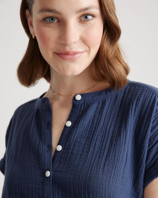 Quince Gauze Roll Sleeve Shirt in Blue Lyst