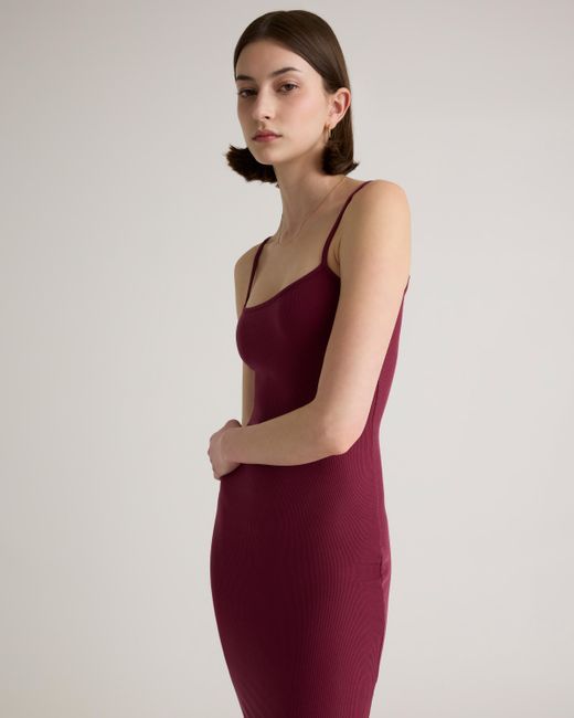 Quince Red Tencel Rib Knit Maxi Slip Dress, Cotton/Modal
