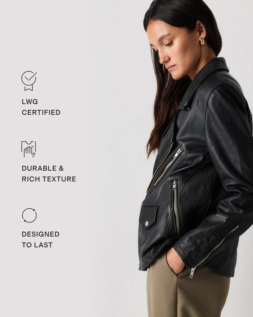 Quince Black Oversized Biker Jacket, Leather