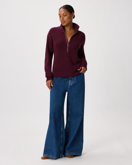 Quince Red Australian Merino Wool Half Zip Sweater