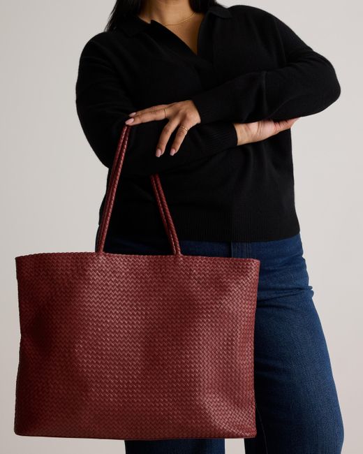 Quince Red Italian Leather Handwoven Tote
