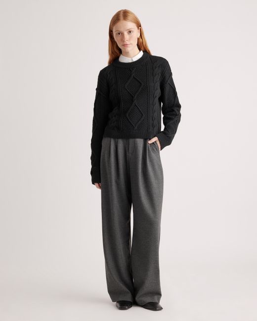 Quince Black Cropped Cable Crew Sweater, Organic Cotton