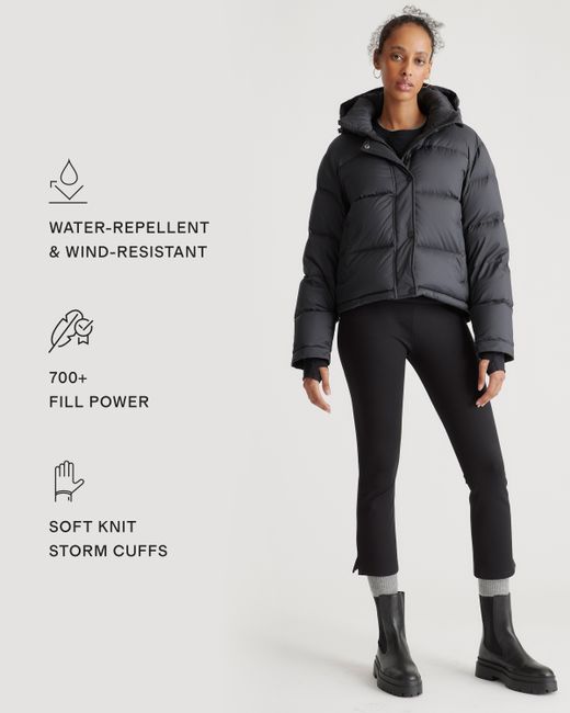 Quince Black Responsible Down Cropped Puffer Jacket, Recycled Polyester