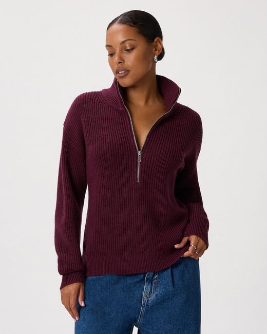 Quince Red Australian Merino Wool Half Zip Sweater