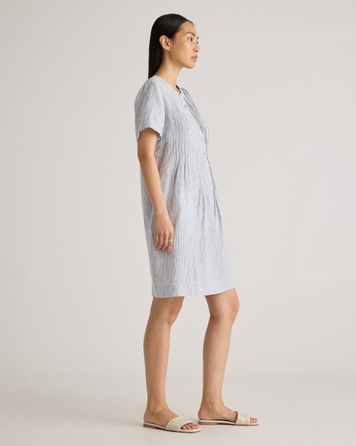 Quince White 100% European Linen Short Sleeve Swing Dress