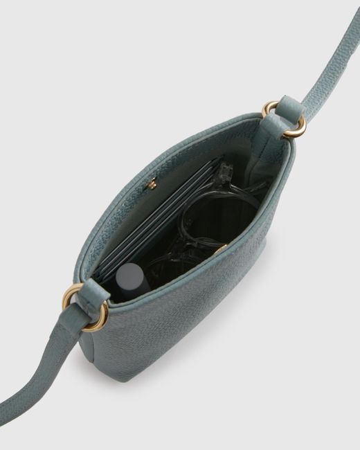 Quince Blue Italian Pebbled Leather Phone Crossbody, Italian Leather