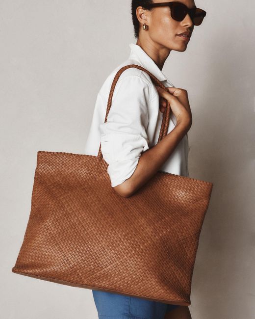 Quince Brown Italian Leather Handwoven Tote