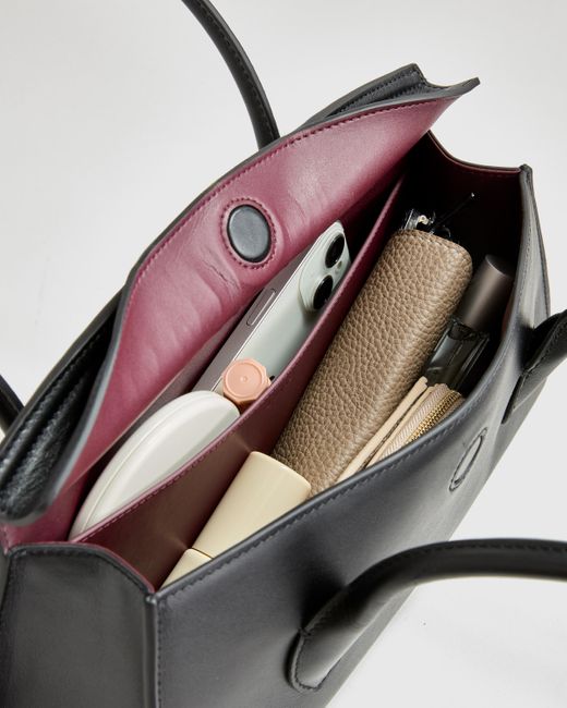 Quince Black Italian Leather Double Strap Shoulder Bag