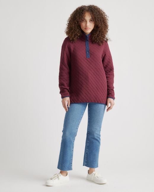 Quince Red Reversible Quilted Pullover, Organic Cotton