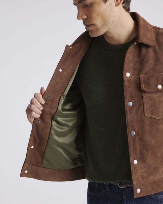 Quince Brown Italian Suede Trucker Jacket, Suede Leather for men