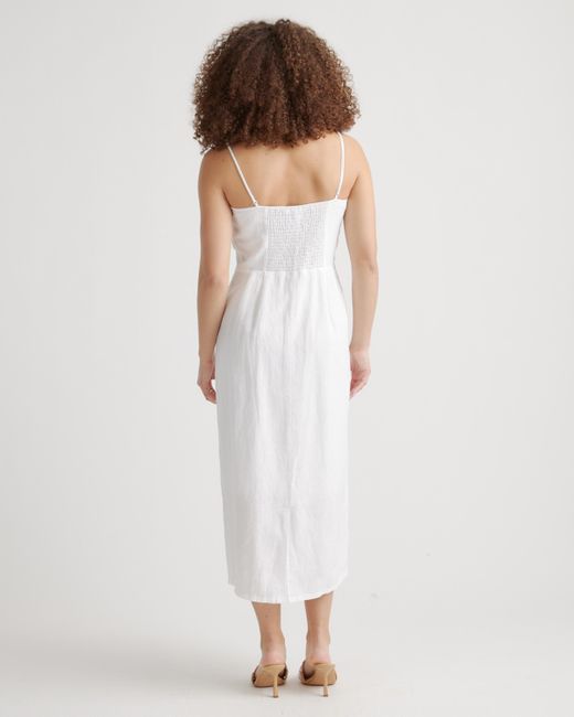 Quince White 100% European Linen Scoop Neck Midi Dress