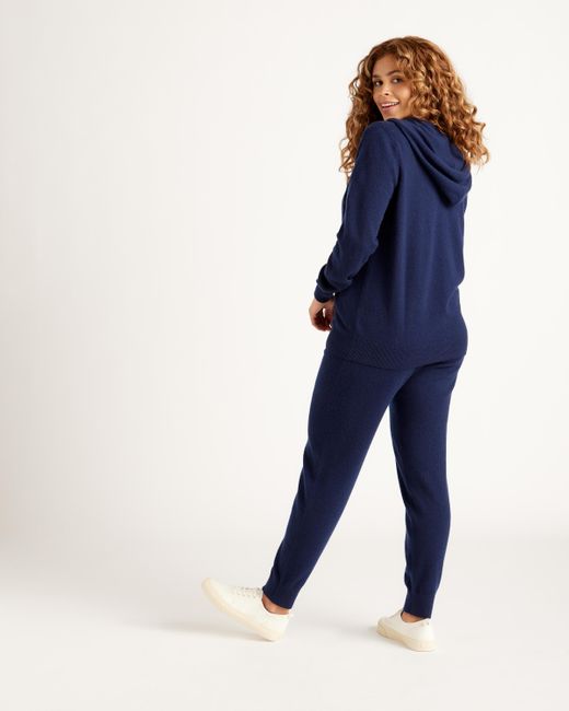 Quince Blue Mongolian Cashmere Full-Zip Hoodie Jacket