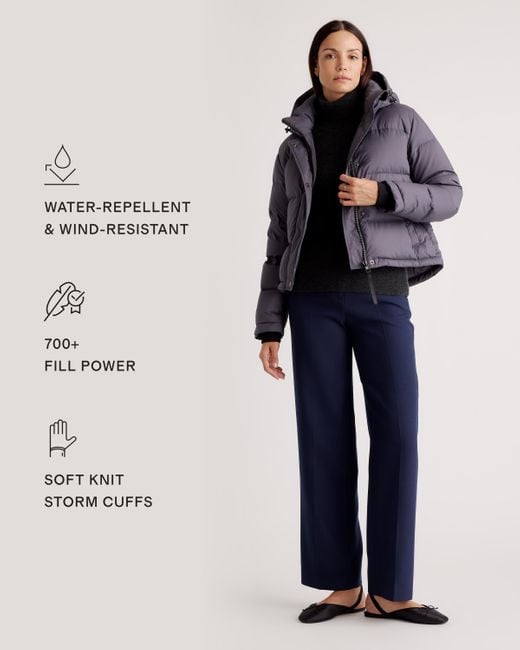 Quince Blue Responsible Down Cropped Puffer Jacket, Recycled Polyester