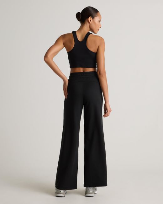 Quince Black Supersoft Fleece Wide Leg Pant, Lenzing Modal