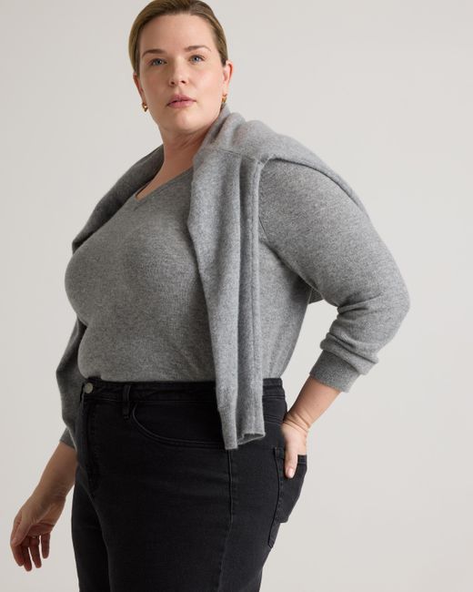 Quince Gray Mongolian Cashmere V-Neck Sweater
