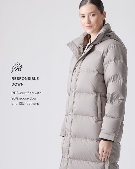 Quince Gray Responsible Down Long Puffer Jacket, Recycled Polyester