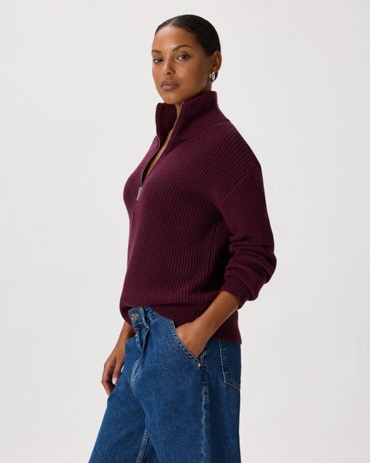 Quince Red Australian Merino Wool Half Zip Sweater