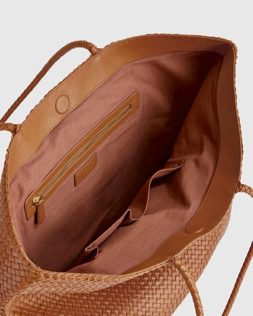 Quince Brown Italian Leather Handwoven Tote