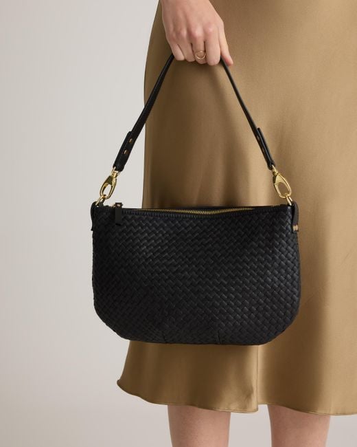 Quince White Italian Handwoven Leather Mini Shoulder Bag, Italian Leather