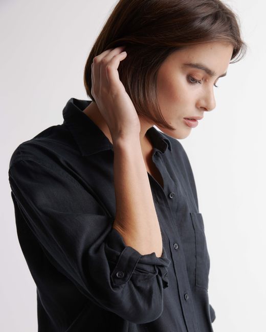 Quince Black 100% European Linen Shirt Dress, Organic Linen