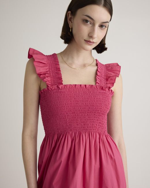 Quince Pink Smocked Midi Dress, Organic Cotton