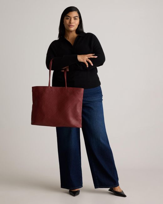 Quince Red Italian Leather Handwoven Tote