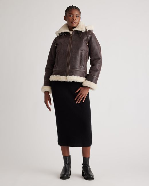 Quince Gray 100% Shearling Cold Weather Bomber Jacket, Leather