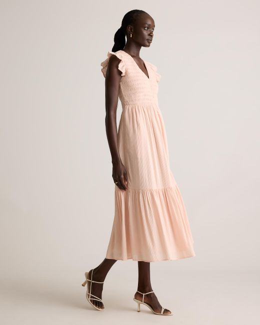 quince smocked midi dress Quince Organic Cotton Gauze Smocked Midi Dress Large