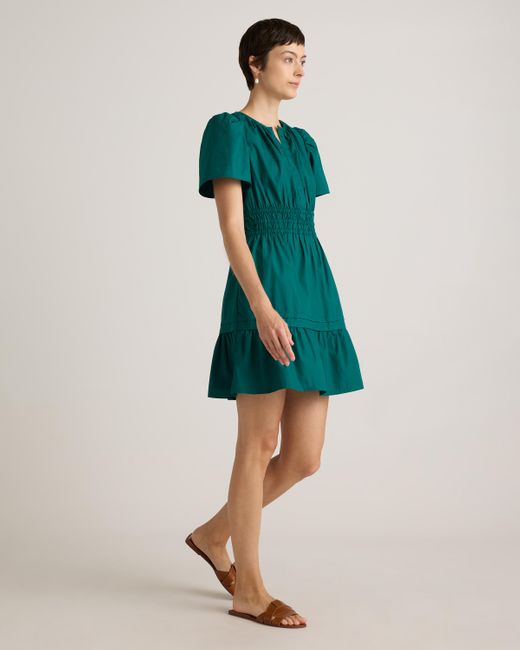 Quince Green Poplin Tiered Mini Dress, Organic Cotton