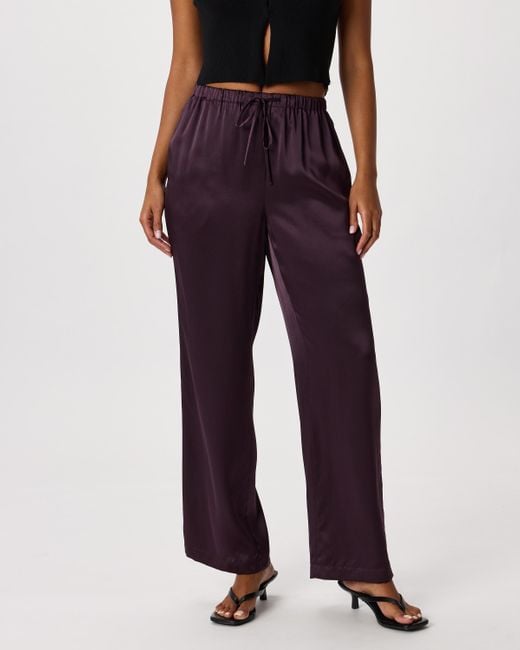 Quince Purple Drawstring Wide Leg Pants, Silk
