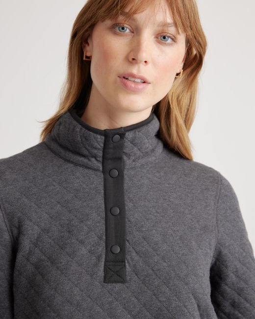 Quince Gray Reversible Quilted Pullover, Organic Cotton