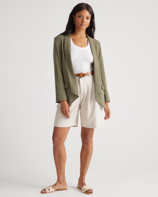 Quince Green Stretch Crepe Open Blazer, Recycled Polyester