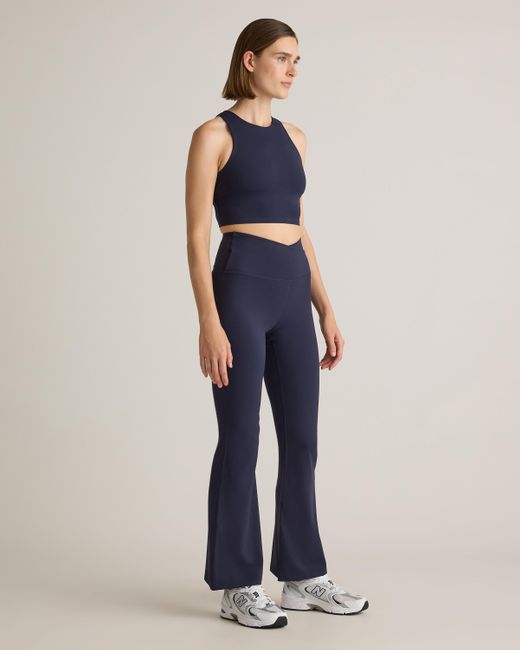 Quince Blue Ultra-Form High-Rise Crossover Flared Pant, Nylon/Spandex