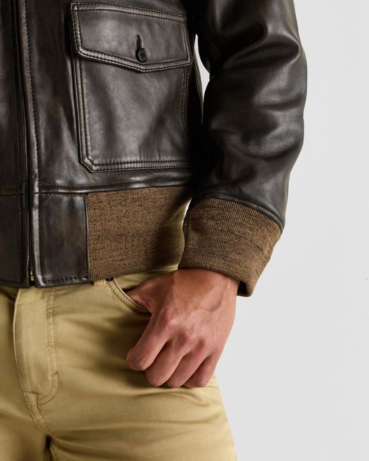 Quince Blue Shearling Collar Leather Flight Jacket for men