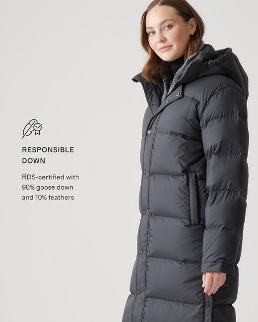 Quince Black Responsible Down Long Puffer Jacket, Recycled Polyester