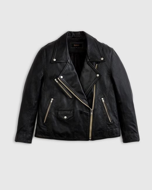 Quince Black Oversized Biker Jacket, Leather