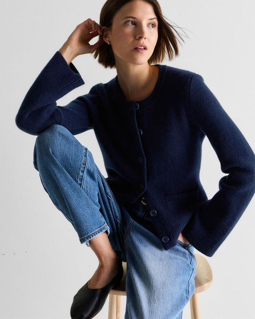 Quince Blue Mongolian Cashmere Structured Cardigan